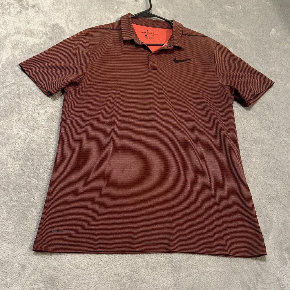 Nike Polo Shirt Mens Medium Red Burgundy Black AeroReact Stripe Golf 923106-645